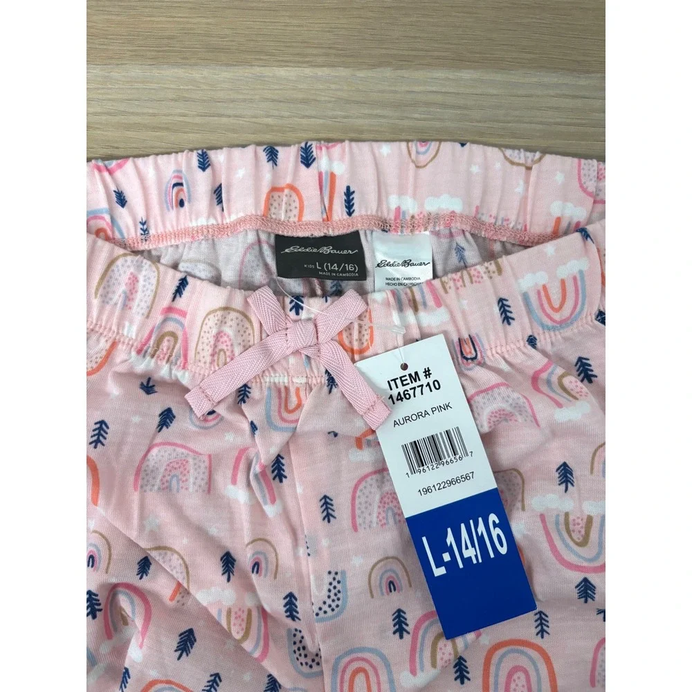 Eddie Bauer Girls Aurora Pink Rainbow Pine Tree Pajama Set 2PC NWT L 14-16